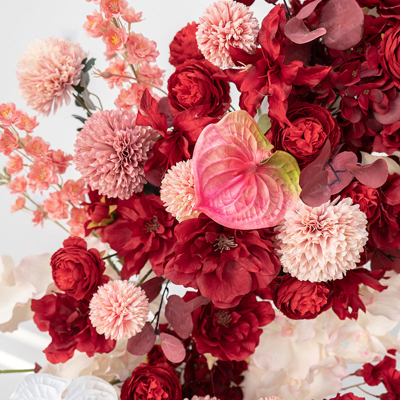 Aliflowers Red Peony with Apple Leaves Moon-Shaped Arch for Valentine's Day ALFAM003 - Ali Flowers