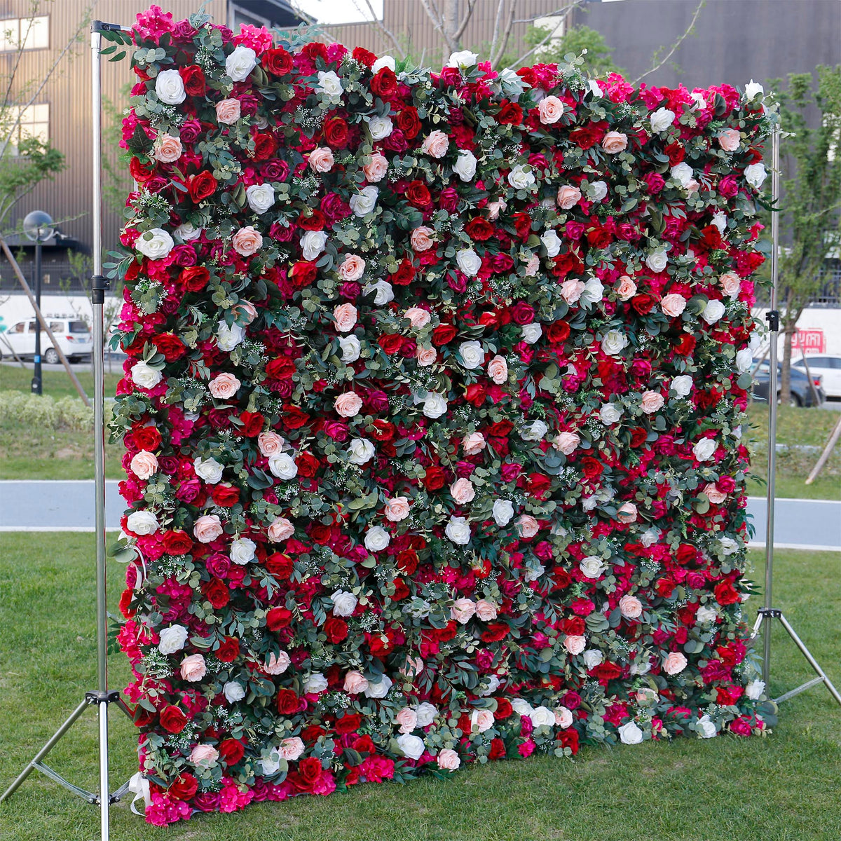 Aliflowers 3D Red Pink Rose with Leaves Floral Wall Prop for Wedding Party ALFWL046 - Ali Flowers