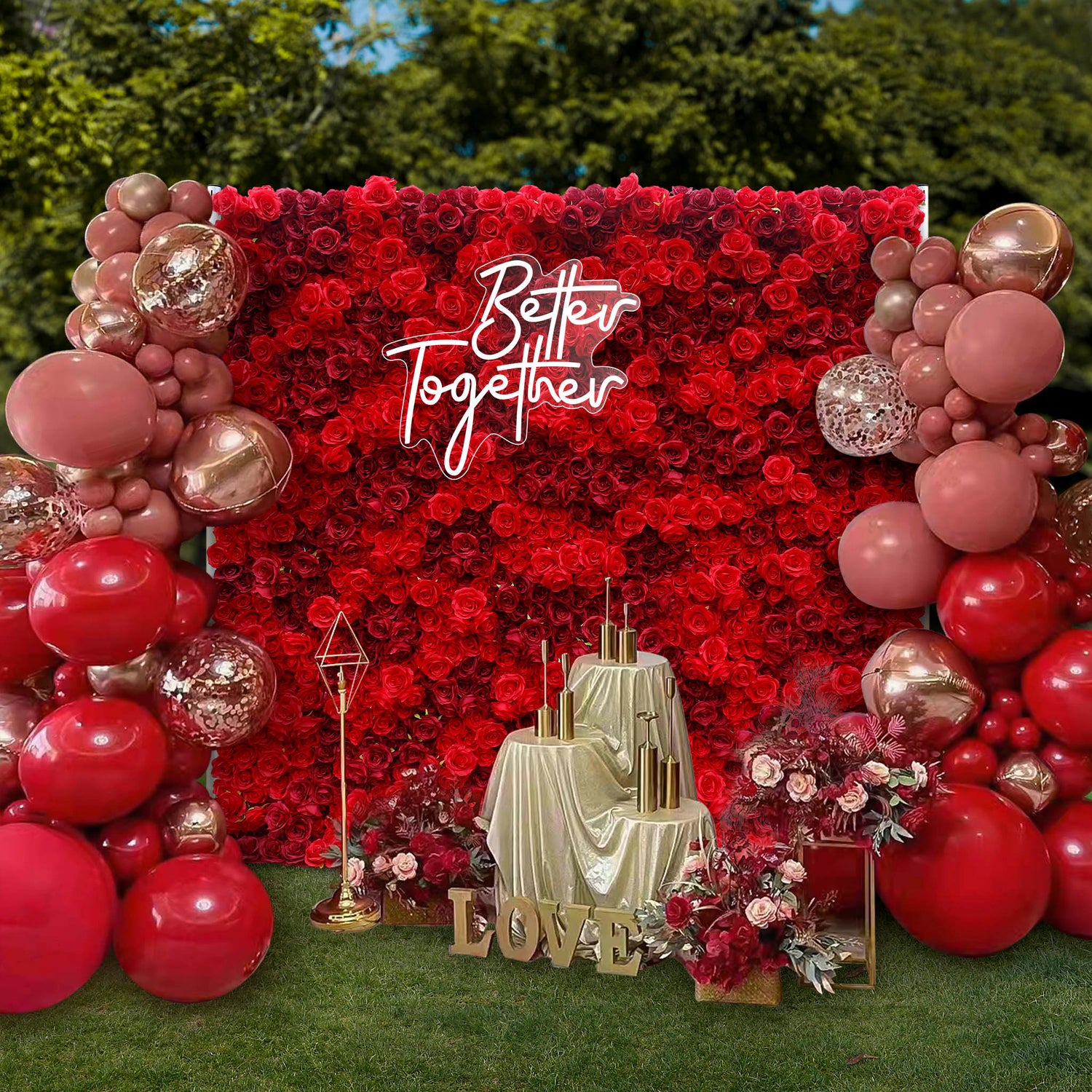 Aliflowers 3D Texture Pure Red Rose Cloth Roll Up Flowers Wall Backdrop ALFWL085 - Ali Flowers