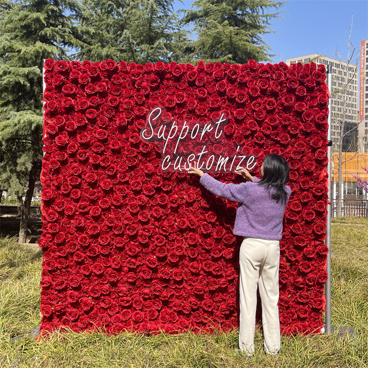 Red rose fabric flower wall suitable for wedding layout romantic atmosphere