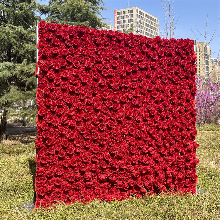 Red rose fabric flower wall suitable for wedding decoration