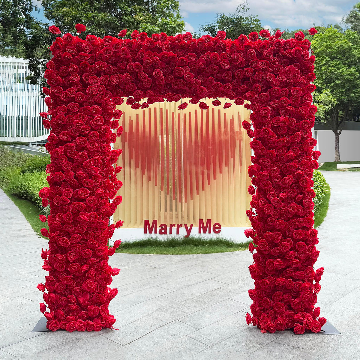 Aliflowers 5D Red Rose Fabric Floral Arch Backdrop for Wedding & Party Decoration GM009