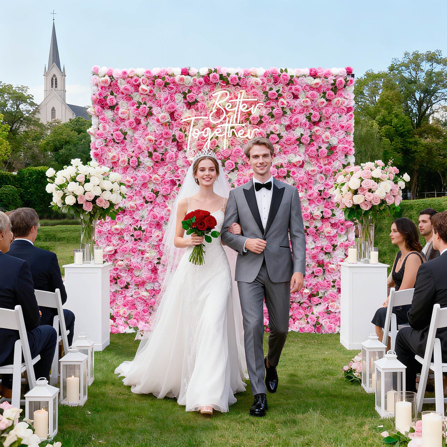 Aliflowers 3D Rose Pink Flower Wall for Outdoor Wedding ALFWL053 - Ali Flowers