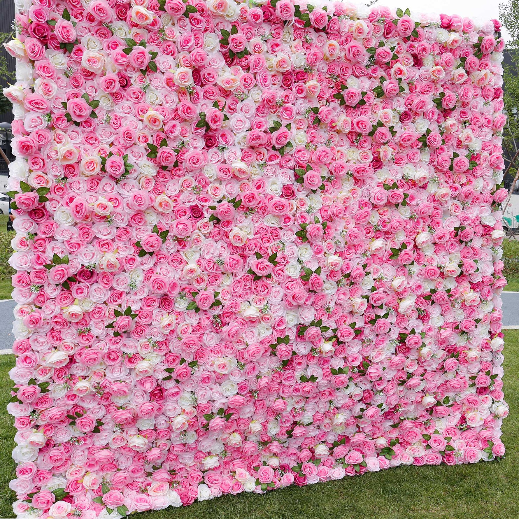 Aliflowers 3D Rose Pink Flower Wall for Outdoor Wedding ALFWL053 - Ali Flowers