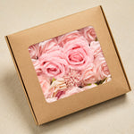 Pink rose wedding flower box with stems
