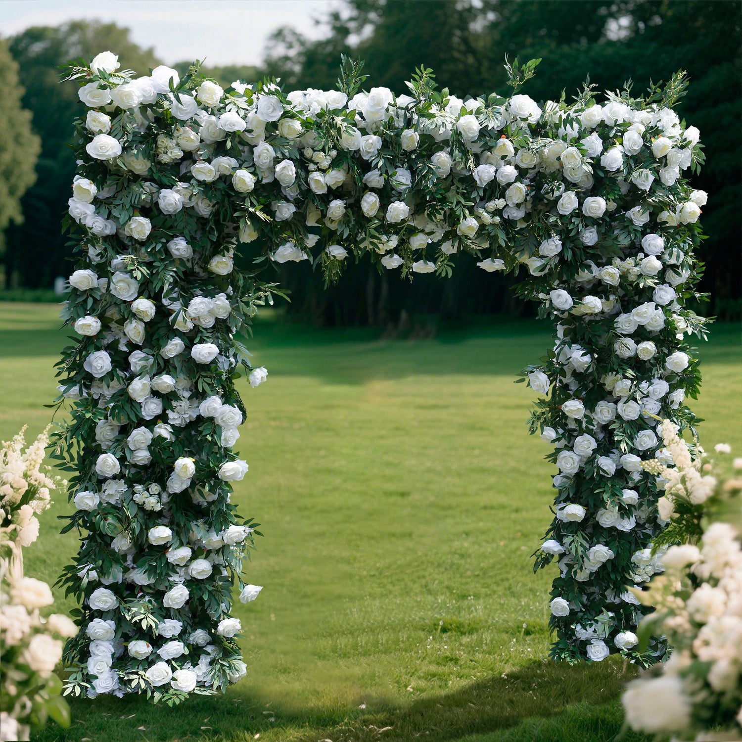 Aliflowers White Rose Green Leaf Floral Row Decor Wedding Backdrop Square Frame GM007