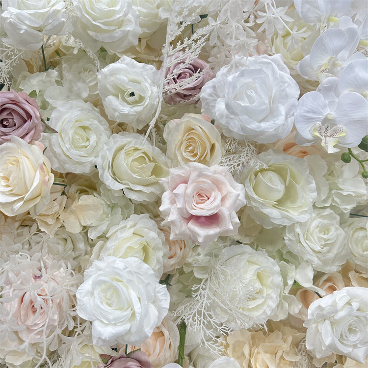 White Rose Roll Fabric Flower Wall