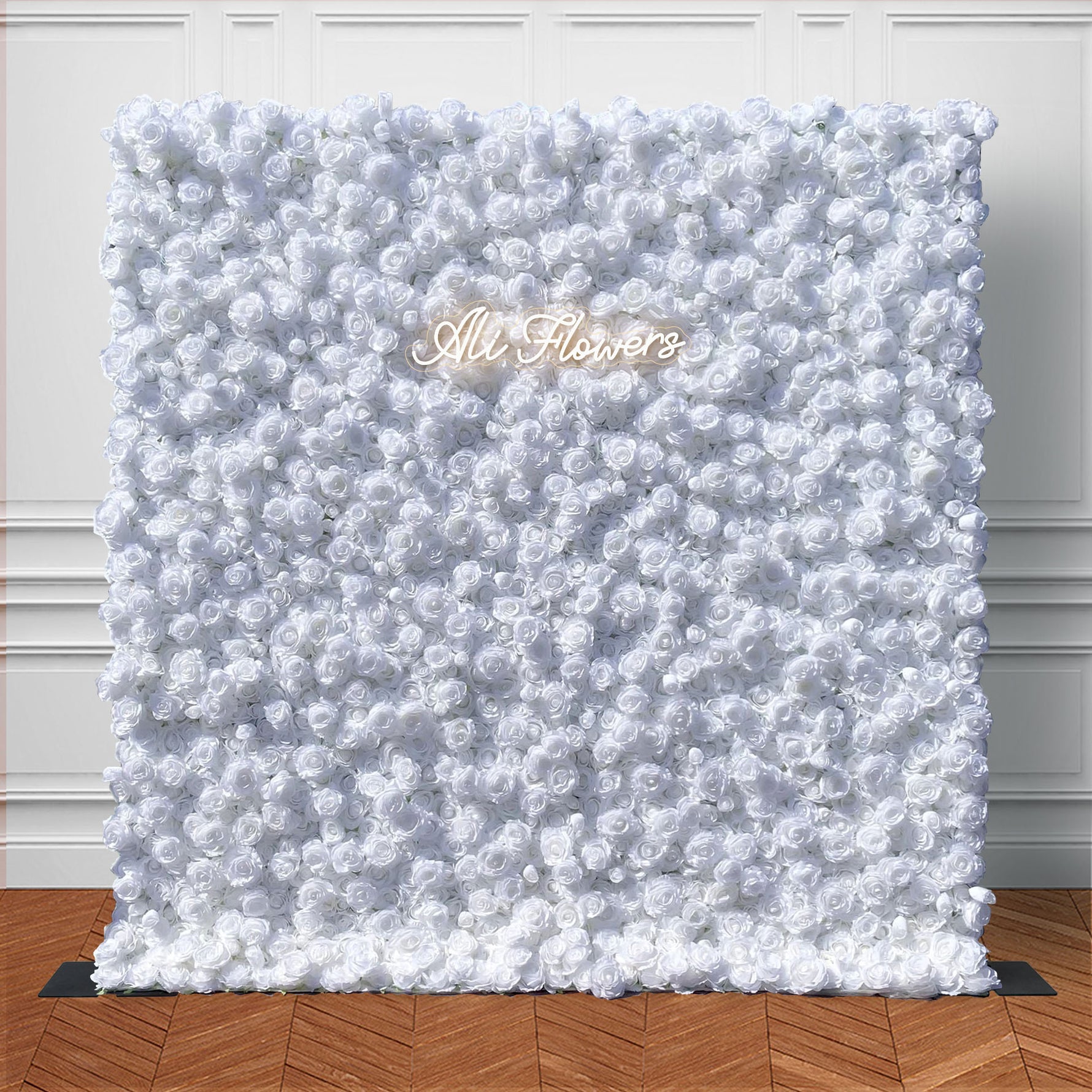 Ali Flowers White Artificial 3D Roll Up Cloth Flower Wall Wedding Decor | Silk Rose Floral Panel Backdrop ALFWL011 - Ali Flowers