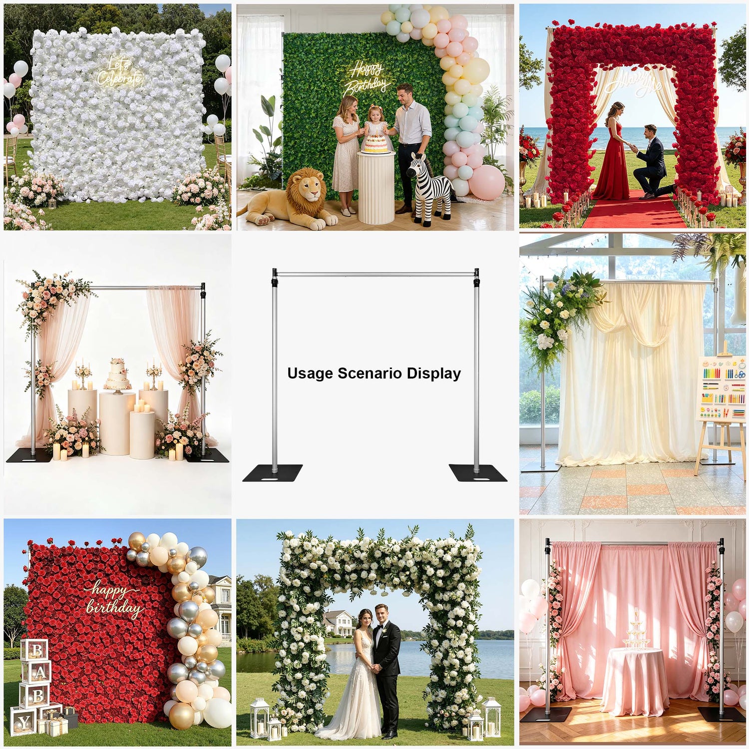 6-10ft Adjustable Wedding Event Decoration Supplies Pipe and Drape Backdrop Flower Wall 