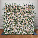 Aliflowers Wedding Backdrop Decor Green Leaves Pink Rose Fabric Cloth Flower Wall ALFWL083 - Ali Flowers