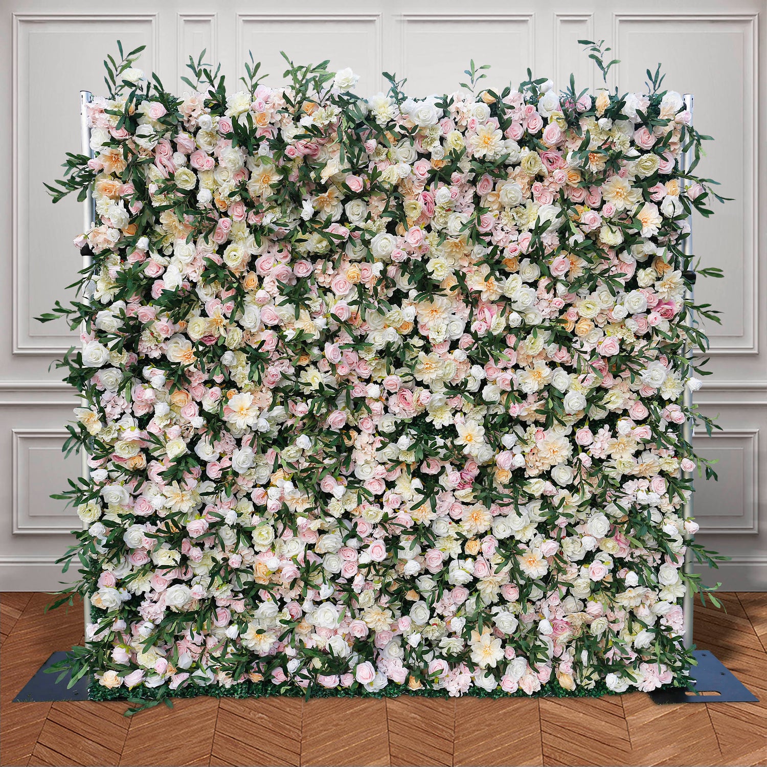 Aliflowers Wedding Backdrop Decor Green Leaves Pink Rose Fabric Cloth Flower Wall ALFWL083 - Ali Flowers