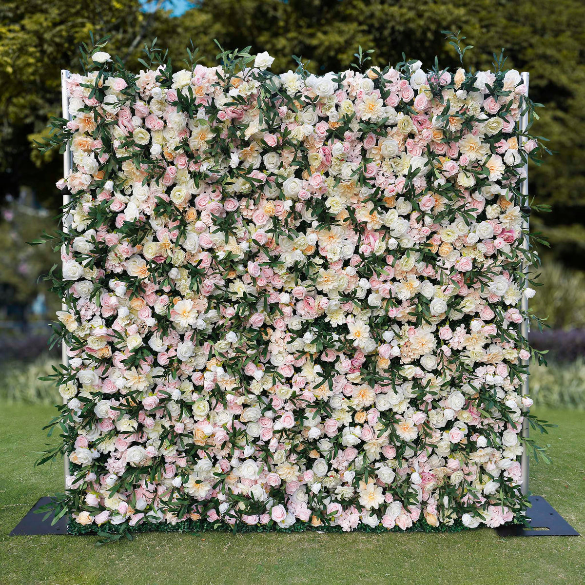 Aliflowers Wedding Backdrop Decor Green Leaves Pink Rose Fabric Cloth Flower Wall ALFWL083 - Ali Flowers