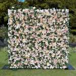 Aliflowers Wedding Backdrop Decor Green Leaves Pink Rose Fabric Cloth Flower Wall ALFWL083 - Ali Flowers