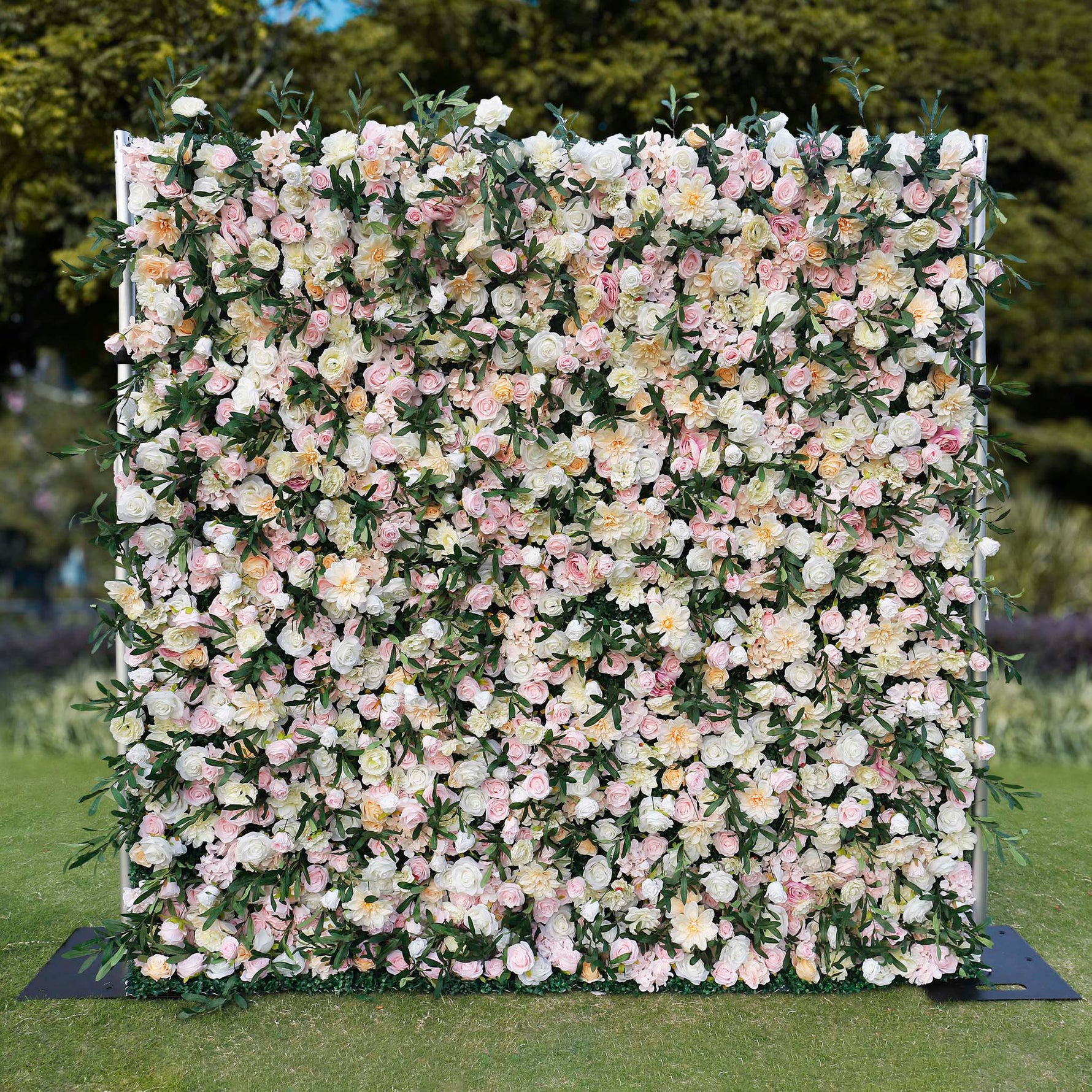 Aliflowers Wedding Backdrop Decor Green Leaves Pink Rose Fabric Cloth Flower Wall ALFWL083 - Ali Flowers