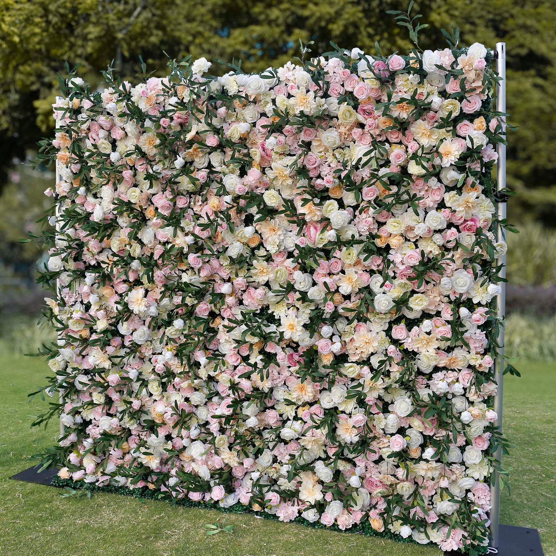 Aliflowers Wedding Backdrop Decor Green Leaves Pink Rose Fabric Cloth Flower Wall ALFWL083 - Ali Flowers