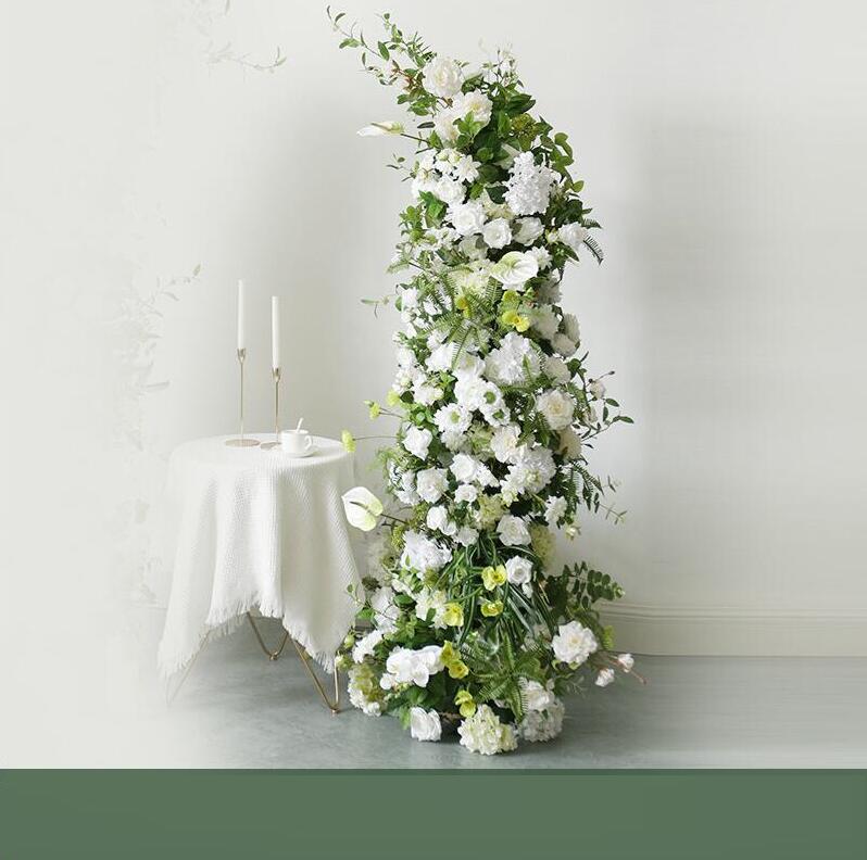 Aliflowers Forest-Themed Series White Dahlia With Greenery Flower Row Arrangement Decor Wedding Backdrop Horn Arch ALFAC013 - Ali Flowers