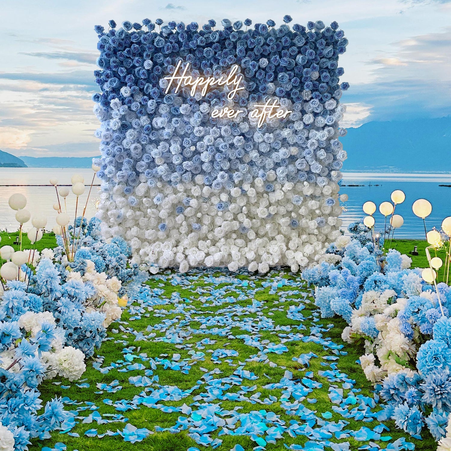 Ali Flowers 5d White Blue Rose Flower Wall Backdrop for Wedding Party Events Decoration ALFWL024 - Ali Flowers