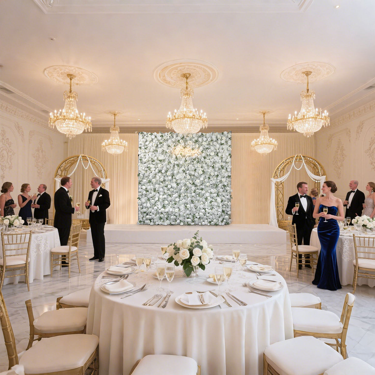 Infinity White Rose Flower Wall Backdrop for Weddings Events and Photo Booths - Ali Flowers