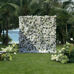 Aliflowers White Rose Green Leaf Premium Fabric Flower Wall Decoration ALFWL179