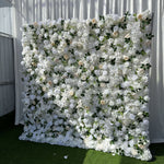 Aliflowers White Rose Green Leaf Premium Fabric Flower Wall Decoration ALFWL179