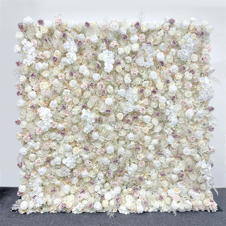 White Rose Roll Fabric Flower Wall