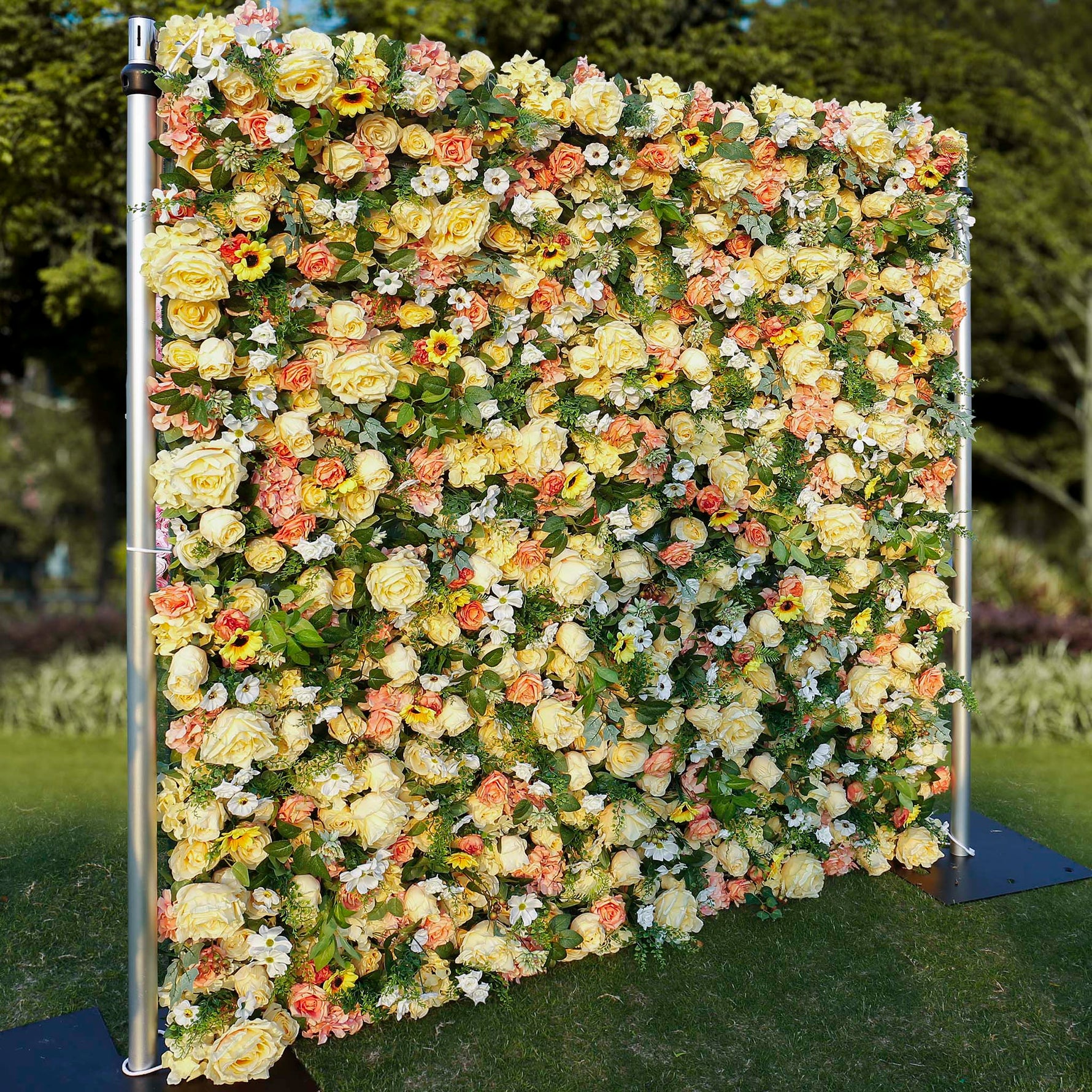 Aliflowers Sun Flowers with Green Hanging Curtain Plant Wall 3D Flowers ALFWL086 - Ali Flowers