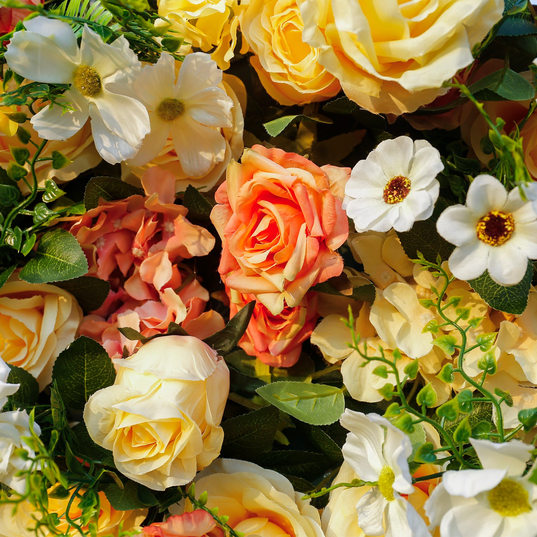 Aliflowers Sun Flowers with Green Hanging Curtain Plant Wall 3D Flowers ALFWL086 - Ali Flowers