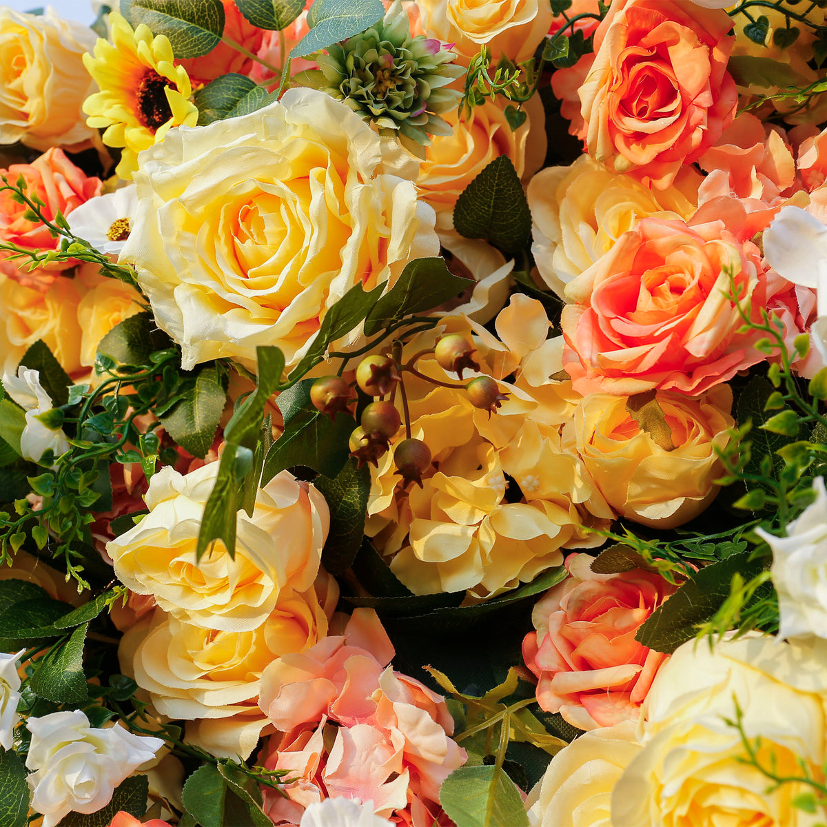 Aliflowers Sun Flowers with Green Hanging Curtain Plant Wall 3D Flowers ALFWL086 - Ali Flowers